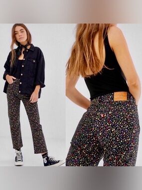Levi's Wedgie Straight Secret Garden Black Floral Ankle High Waist Jeans Size 31